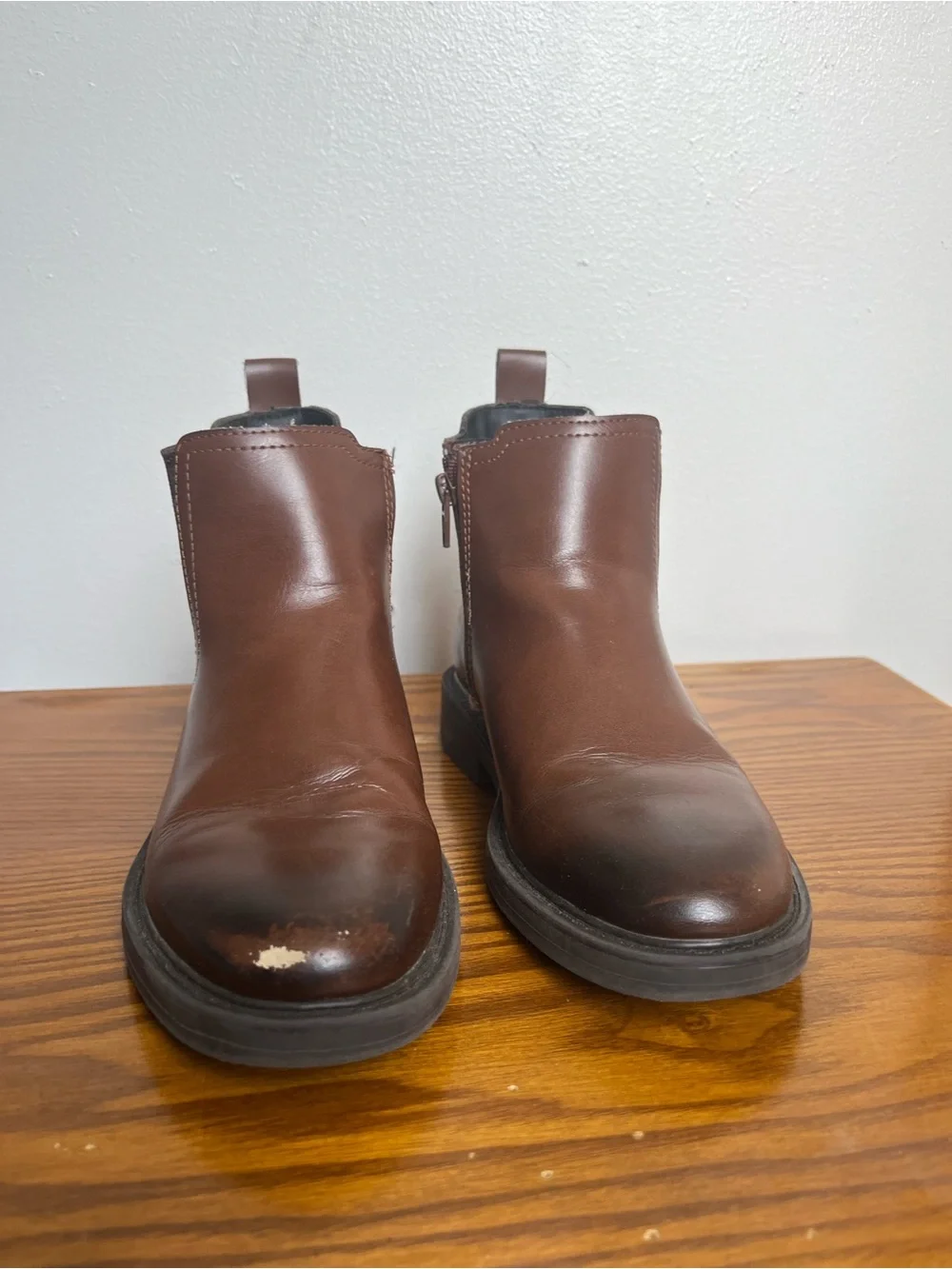 Sara Brown Leather Chukka Boots with Side Zip